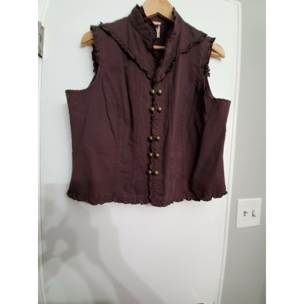 Faded Glory Ruffled Denim Vest Womens Sz 14 Hook C